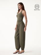 2Pcs Set Open Back Bra Top & Balloon Pants with Pockets