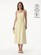 Vacay Gathered U-Neck Spaghetti Midi Bra Dress with Pockets