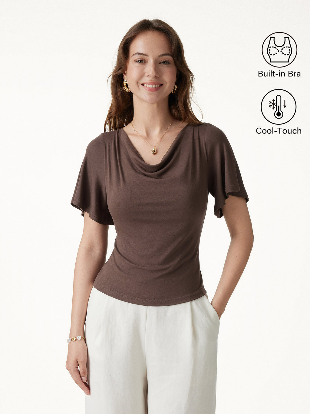 CoolTouch Cowl Neck Flutter Sleeve Bra Top