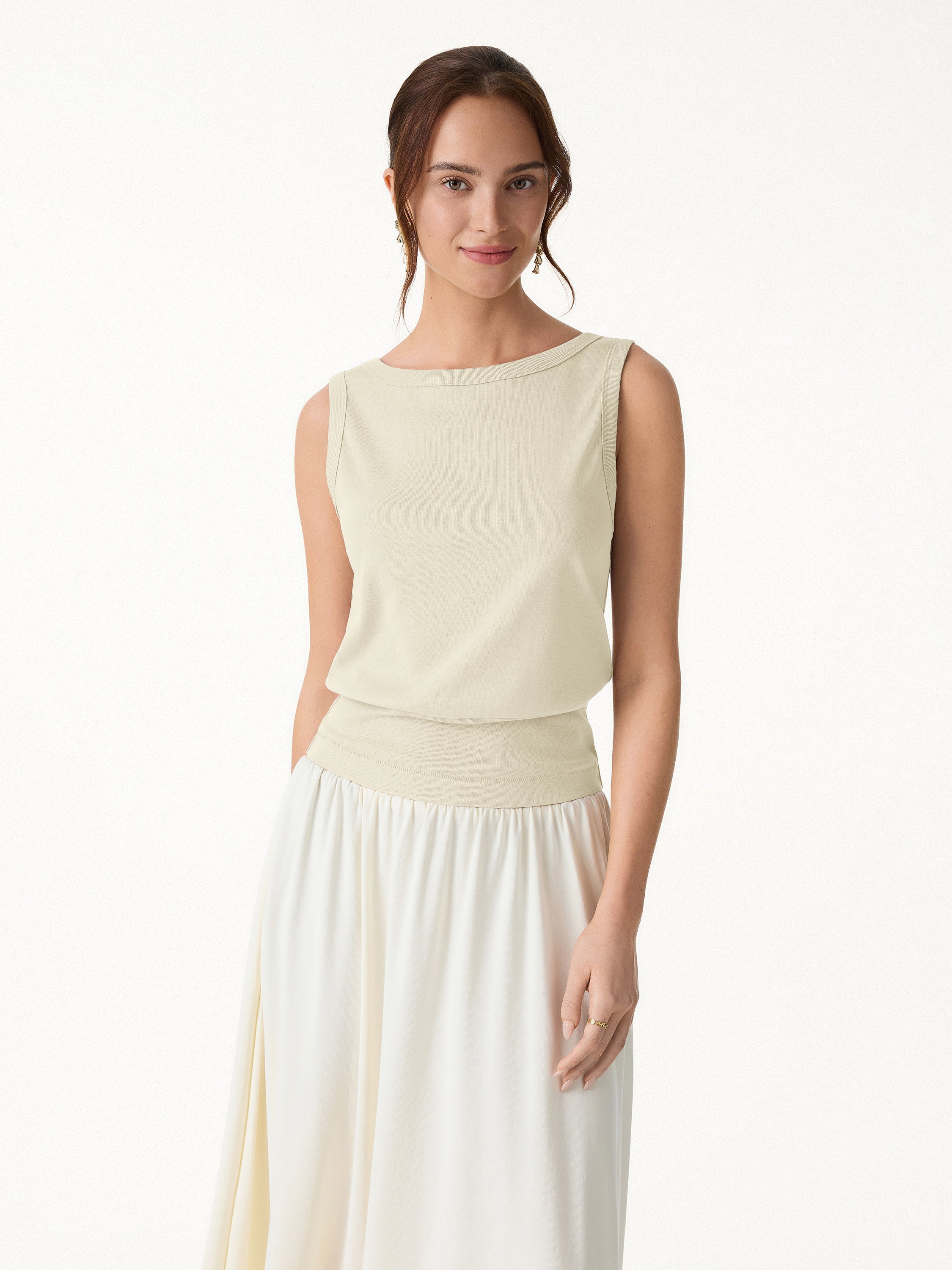 Cotton-Linen Blend Reversible Boatneck Low Back Top
