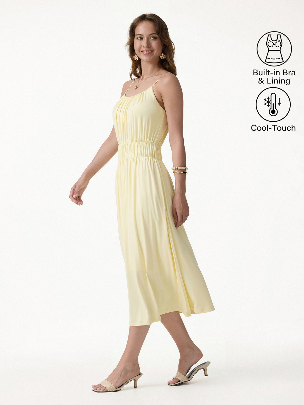 Vacay Gathered U-Neck Spaghetti Midi Bra Dress with Pockets
