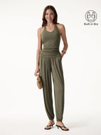 2Pcs Set Open Back Bra Top & Balloon Pants with Pockets