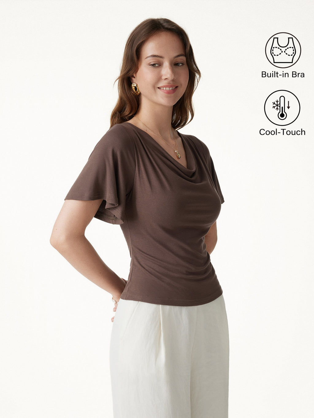 CoolTouch Cowl Neck Flutter Sleeve Bra Top