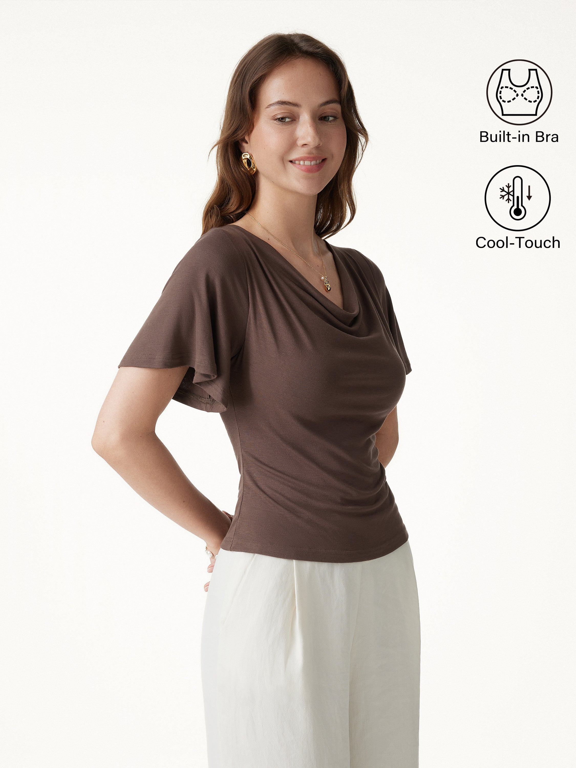 CoolTouch Cowl Neck Flutter Sleeve Bra Top