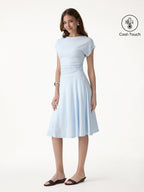 2Pcs Set Round Neck Tee & Midi Skirt with Pockets
