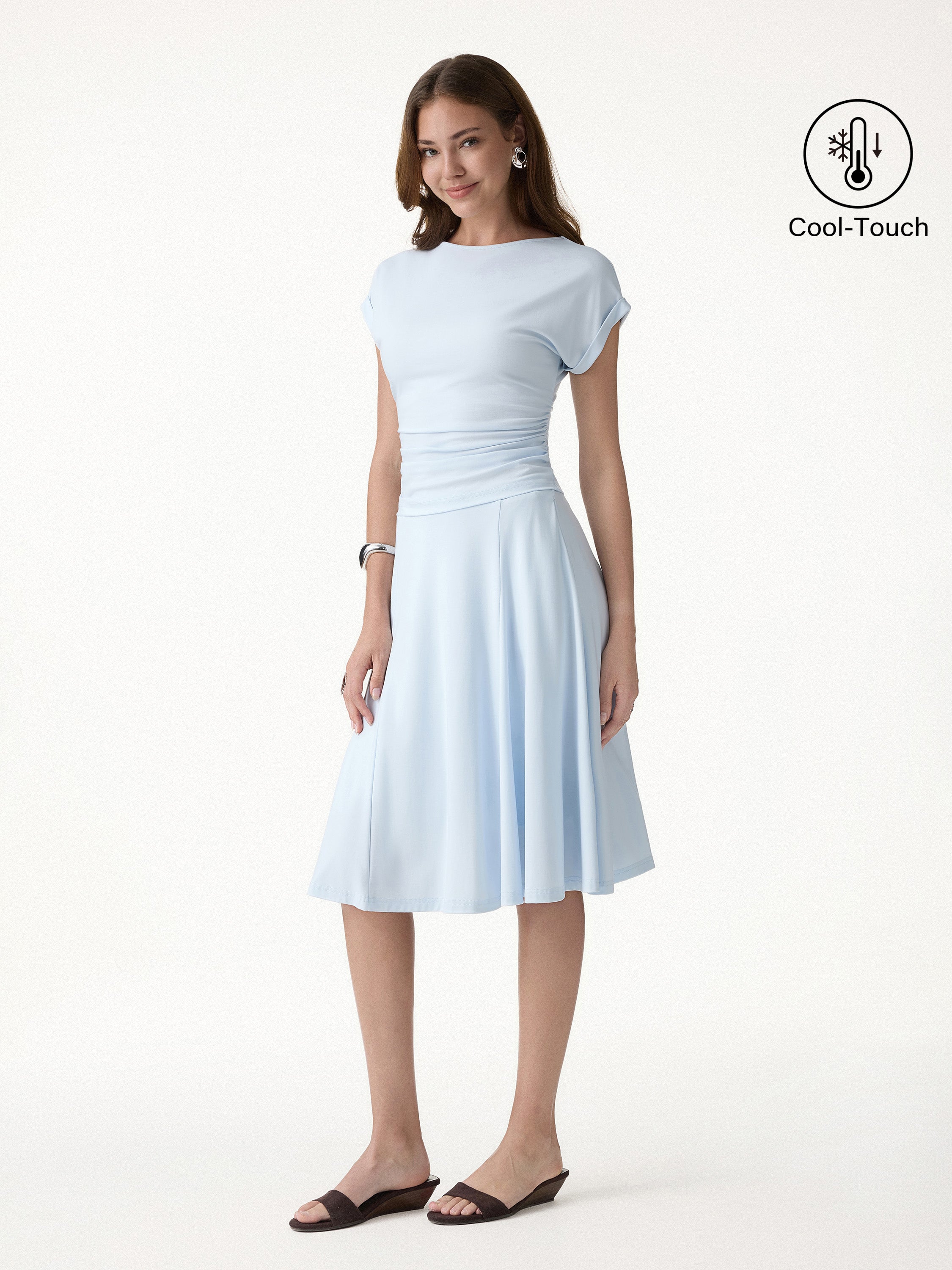 2Pcs Set Round Neck Tee & Midi Skirt with Pockets