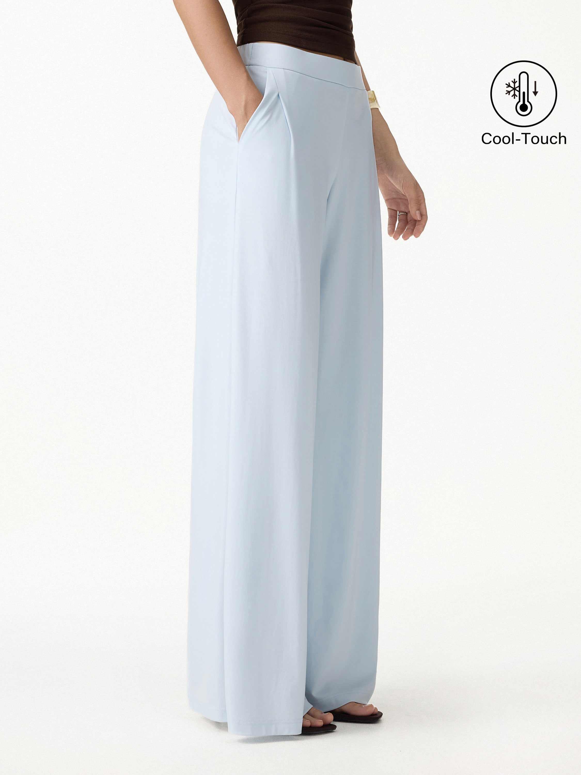 CoolTouch Ponte Mid Rise Wide Leg Pants with Pockets