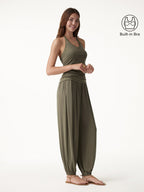 2Pcs Set Open Back Bra Top & Balloon Pants with Pockets