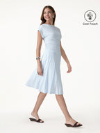 2Pcs Set Round Neck Tee & Midi Skirt with Pockets