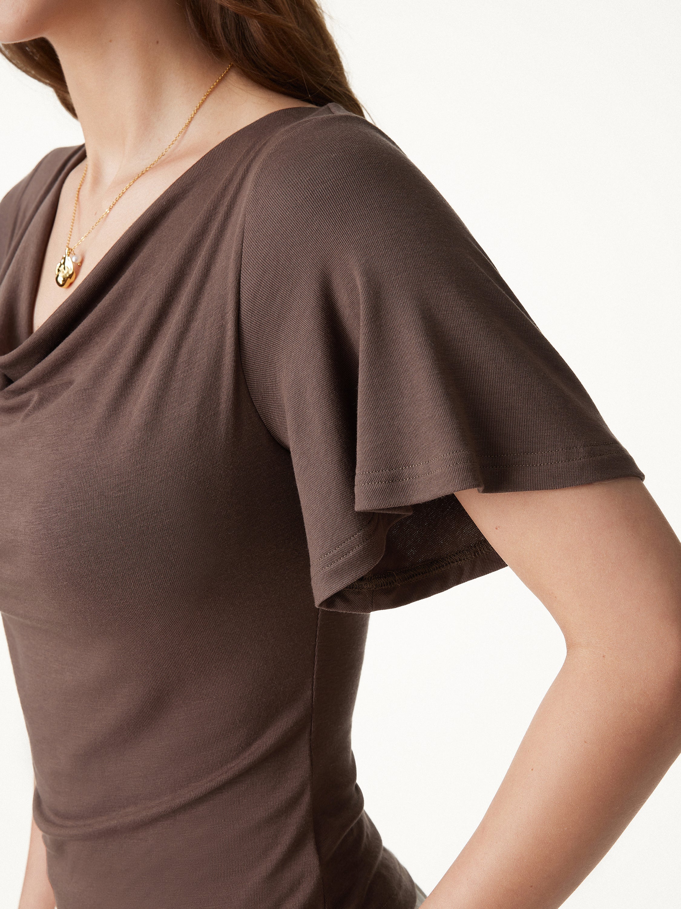 CoolTouch Cowl Neck Flutter Sleeve Bra Top