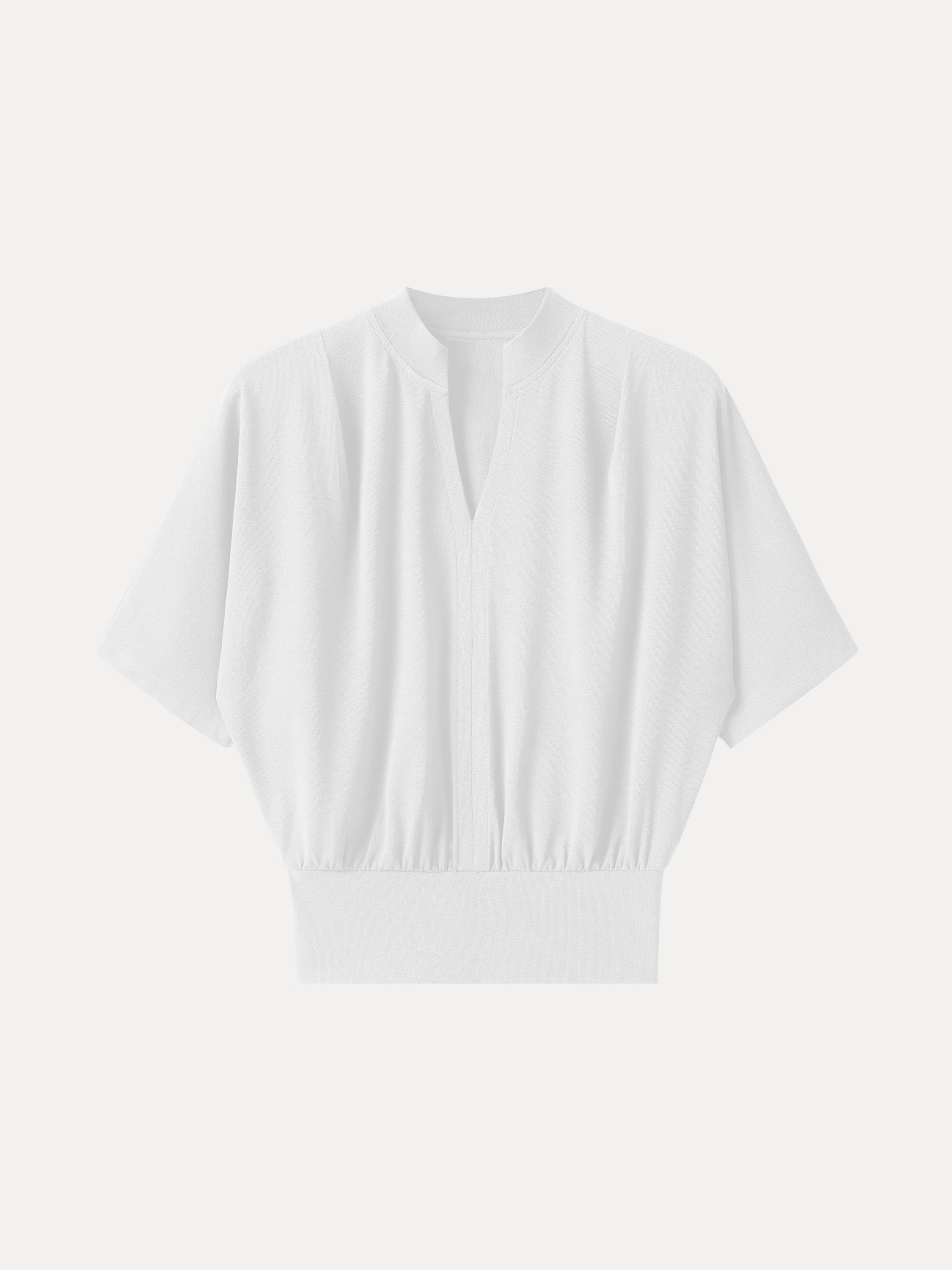 Stand Collar V-Neck Short Sleeve Top