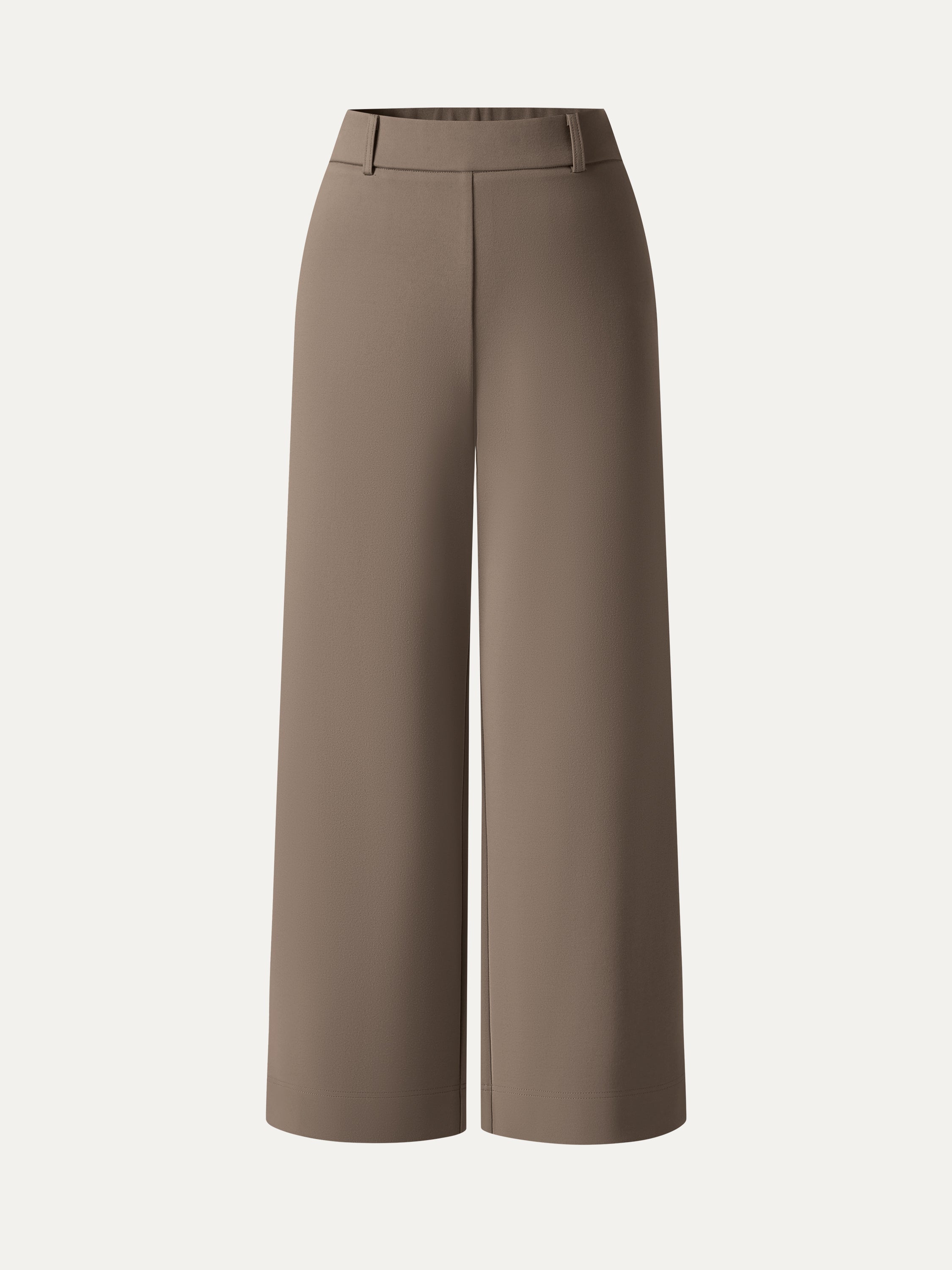 Not-See-Thru Mid Rise Cropped Wide Leg Pants with Pockets