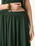 2Pcs Set Stretch Cotton Boatneck Bra Tank & Maxi Umbrella Skirt with Pockets