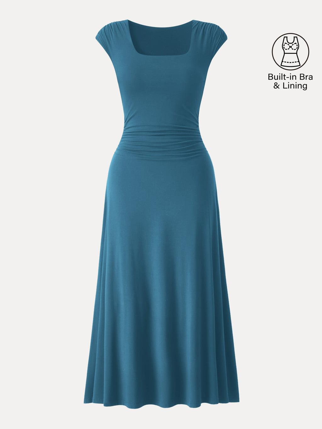 SkinKiss Cooling Square Neck Ruched Midi Bra Dress