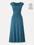 SkinKiss Cooling Square Neck Ruched Midi Bra Dress