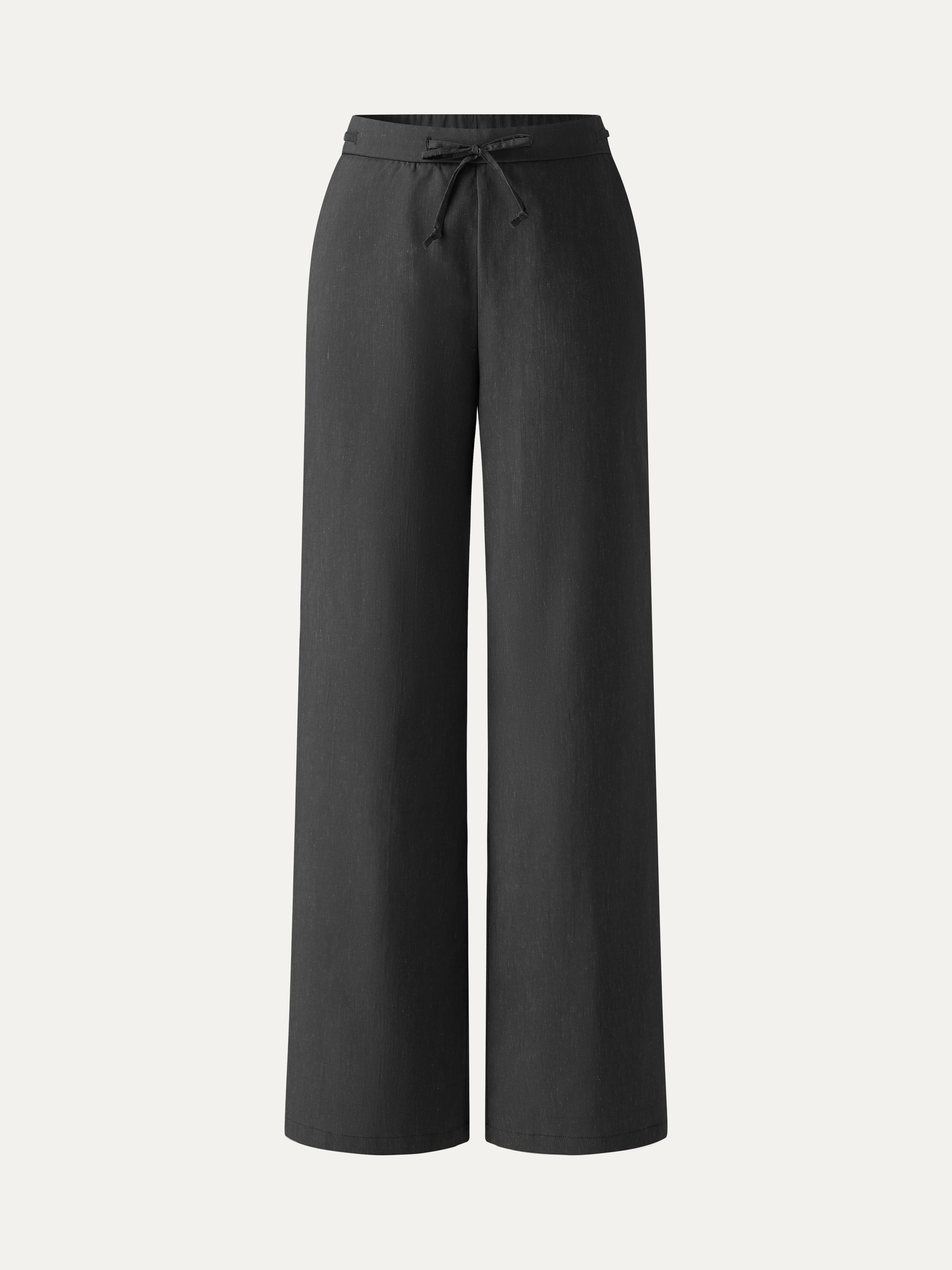 Wrinkle-Resistant Linen Drawstring Wide Leg Pant with Pockets