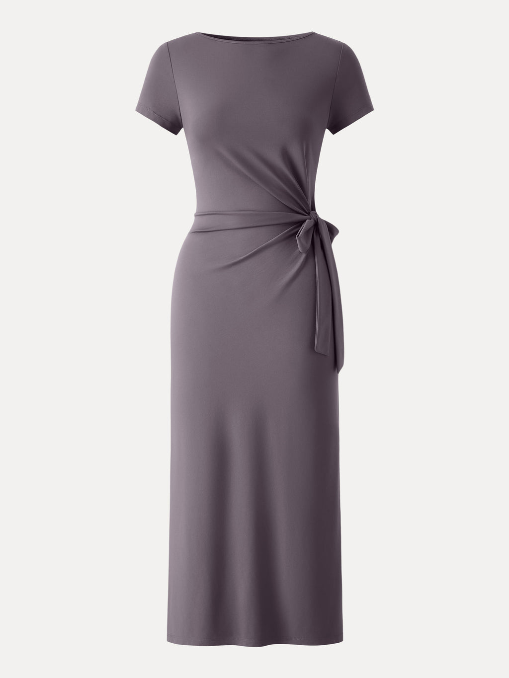 Cooling Wrinkle-Resistant Side Waist Tie Midi Dress with Slit