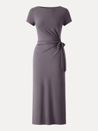 Cooling Wrinkle-Resistant Side Waist Tie Midi Dress with Slit