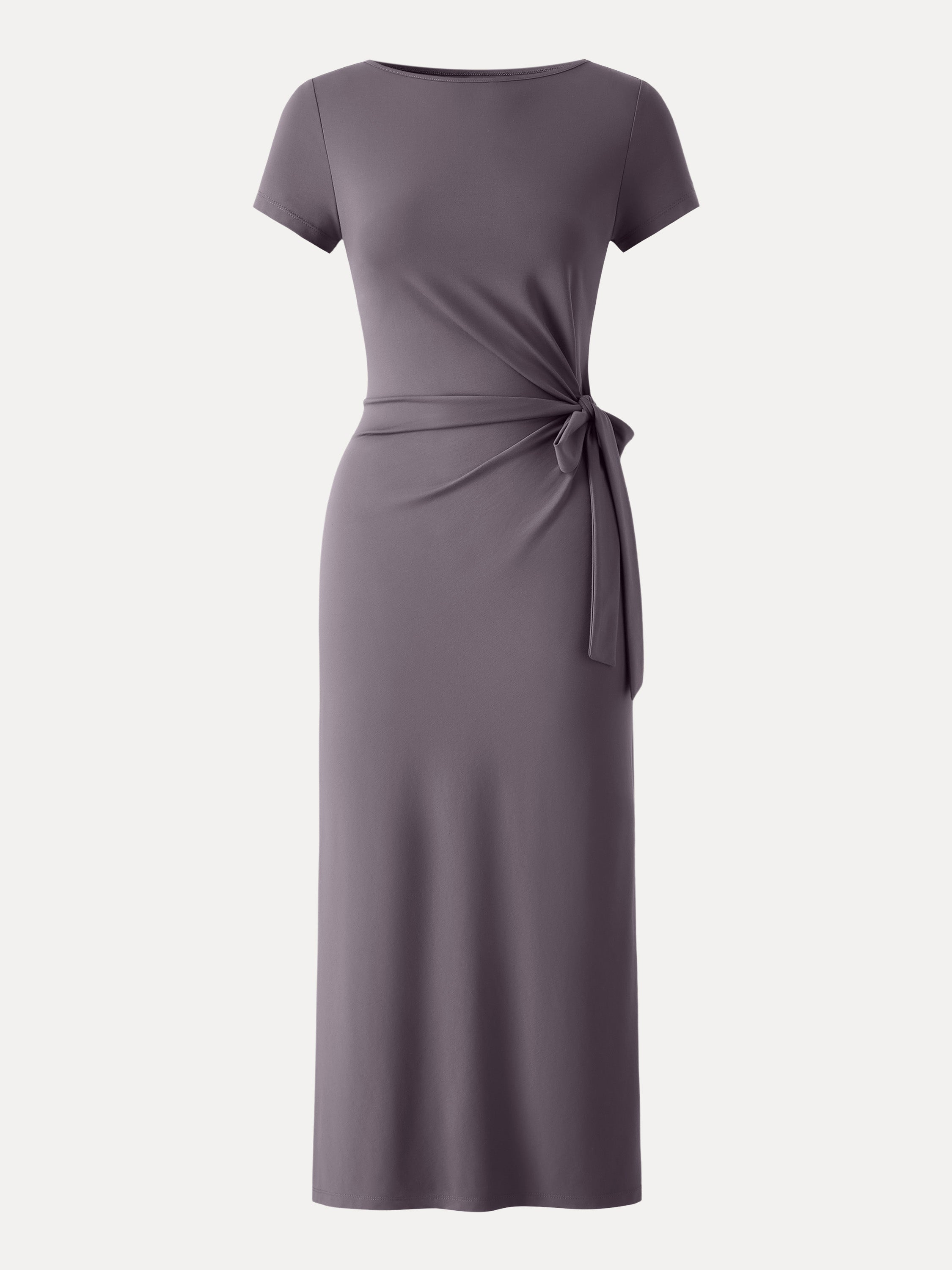 Cooling Wrinkle-Resistant Side Waist Tie Midi Dress with Slit