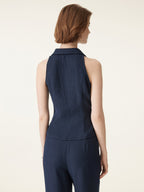 2Pcs Set Collared V-neck Sleeveless Top & Mid Rise Flared Pant with Pockets