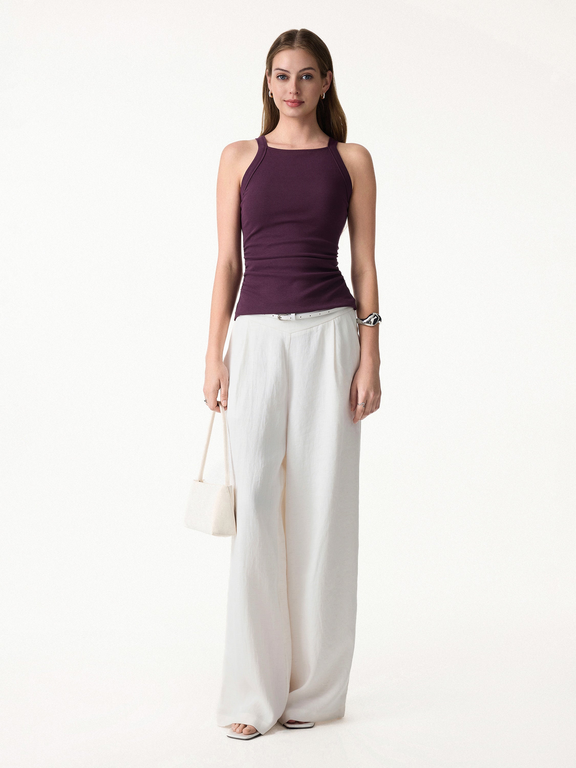 Plantive Chic Square Neck Ruched Rib Bra Tank