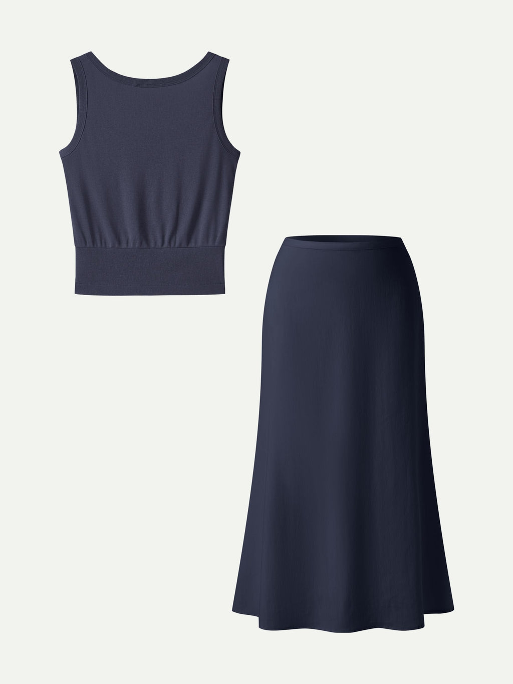 2Pcs Set Reversible Boatneck Top & Maxi Flared Pull-On Skirt