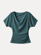 Asymmetrical Cowl Neck Ruched Top