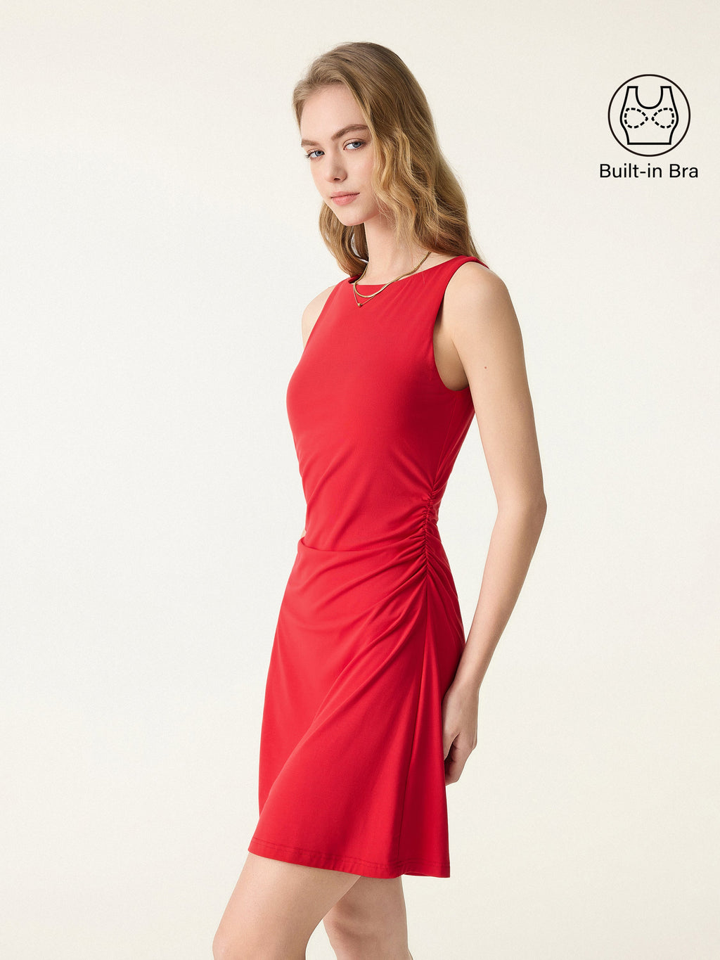 SkinKiss Boatneck Ruched A-line Mini Bra Dress