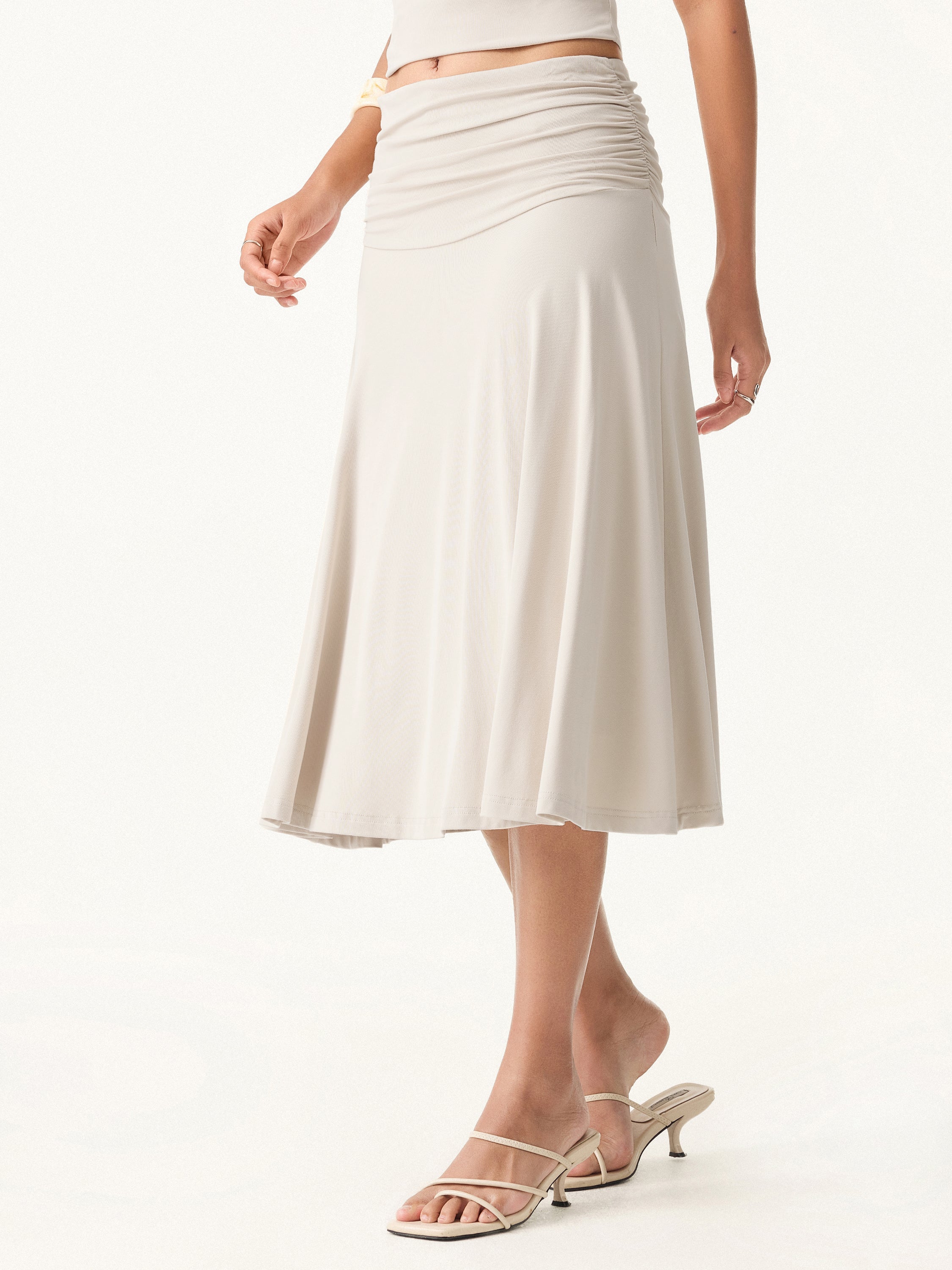2Pcs Set Front Tucked Spaghetti Brami & A-line Midi Skirt