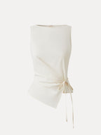 Lyocell-Linen Blend Boatneck Waist-Defined Top