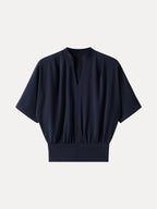 Stand Collar V-Neck Short Sleeve Top