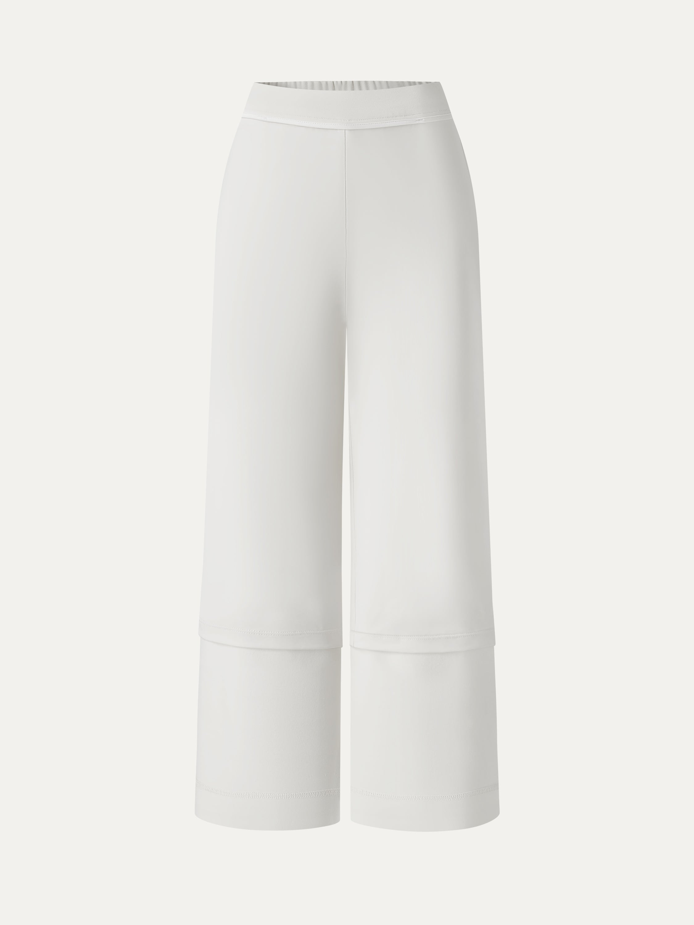 Not-See-Thru Mid Rise Cropped Wide Leg Pants with Pockets