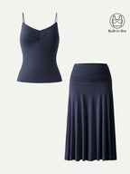 2Pcs Set Front Tucked Spaghetti Brami & A-line Midi Skirt