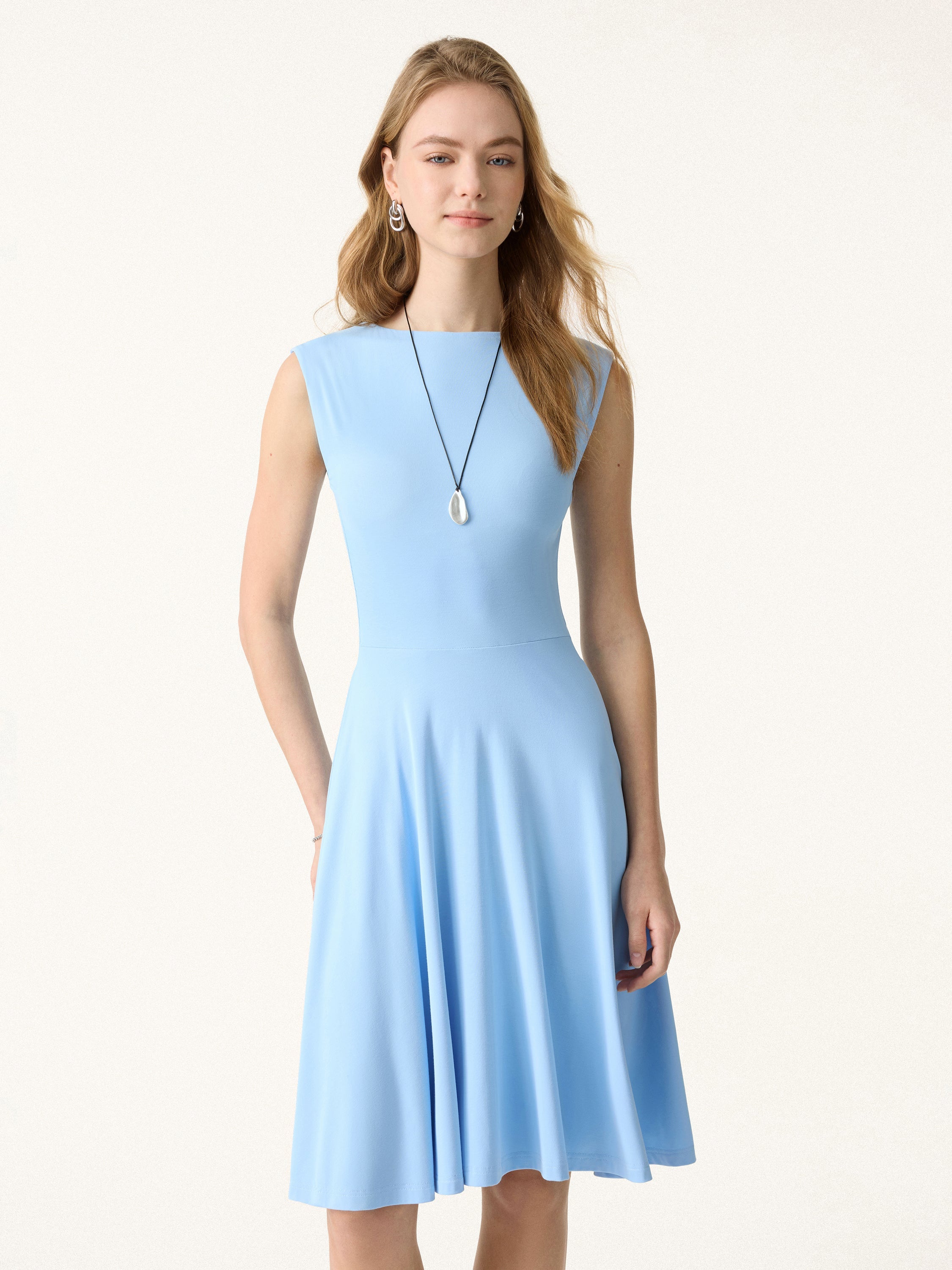 SkinKiss Boatneck Wide Shoulder Bra Dress with Pockets