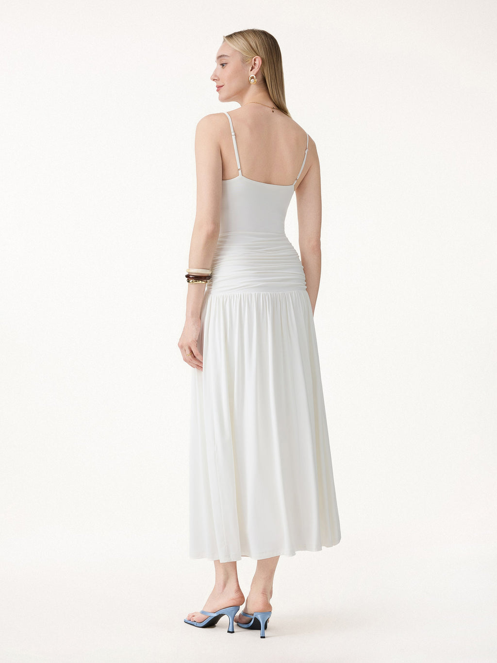 Not-See-Thru Spaghetti Gathered Maxi Bra Dress