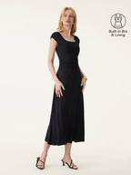 SkinKiss Cooling Square Neck Ruched Midi Bra Dress