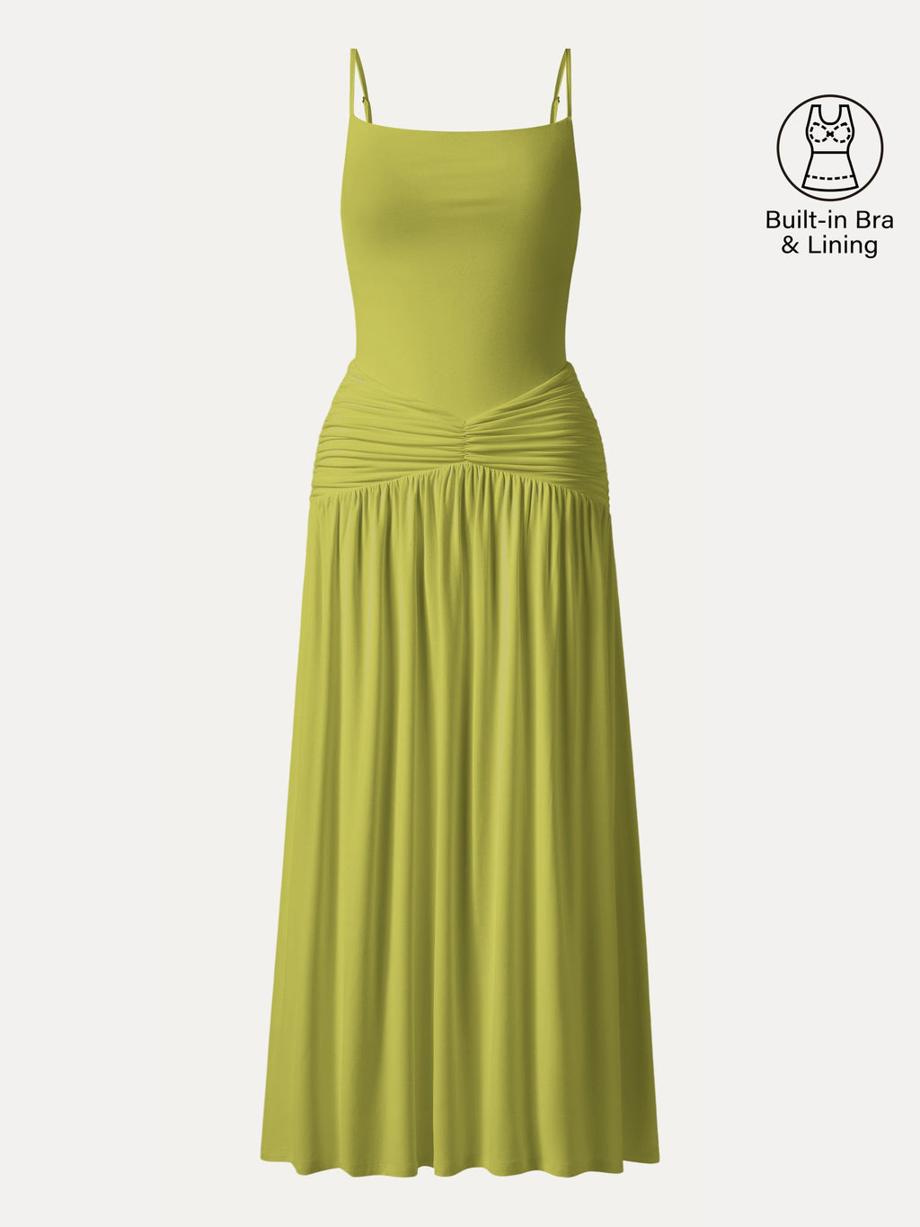 Not-See-Thru Spaghetti Gathered Maxi Bra Dress