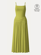 Not-See-Thru Spaghetti Gathered Maxi Bra Dress
