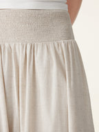 European Linen Smocked Waist Skirt with Pockets