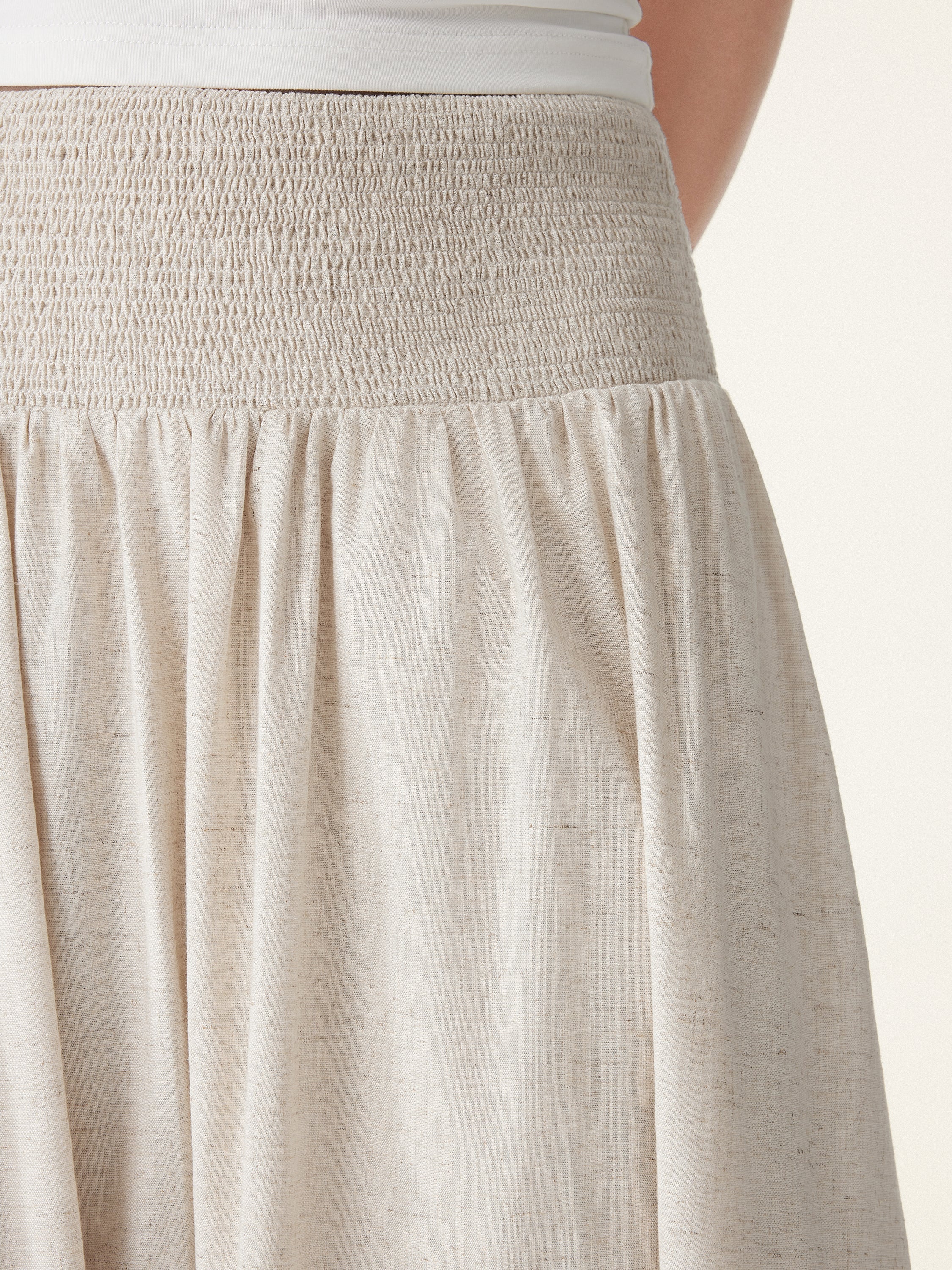 European Linen Smocked Waist Skirt with Pockets