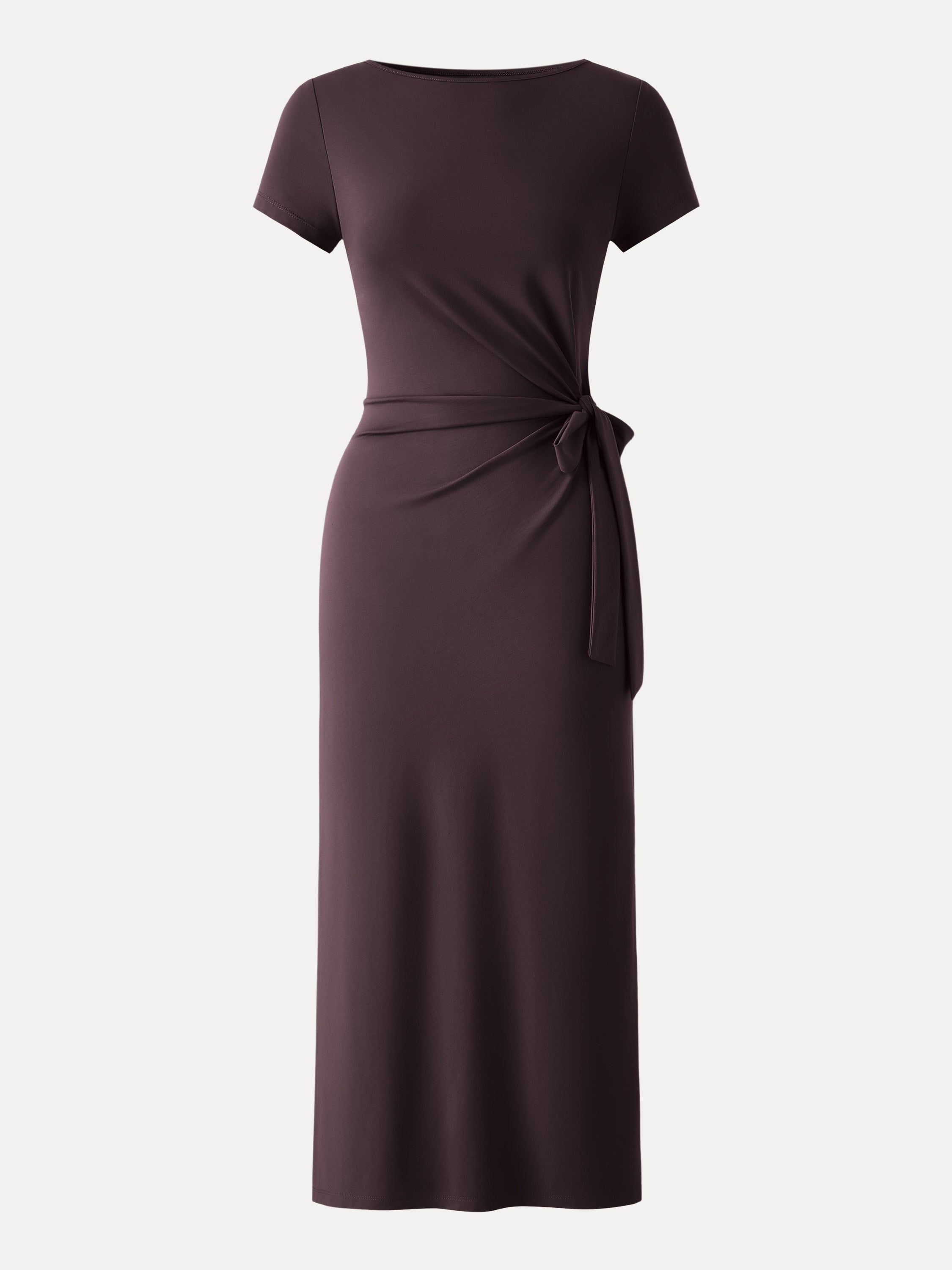 Cooling Wrinkle-Resistant Side Waist Tie Midi Dress with Slit