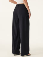 Drapey Bamboo Ponte Mid Rise Wide Leg Trouser with Pockets