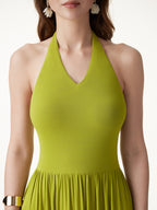 SkinKiss Halter Ruched Midi Bra Dress with Pockets