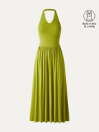 SkinKiss Halter Ruched Midi Bra Dress with Pockets