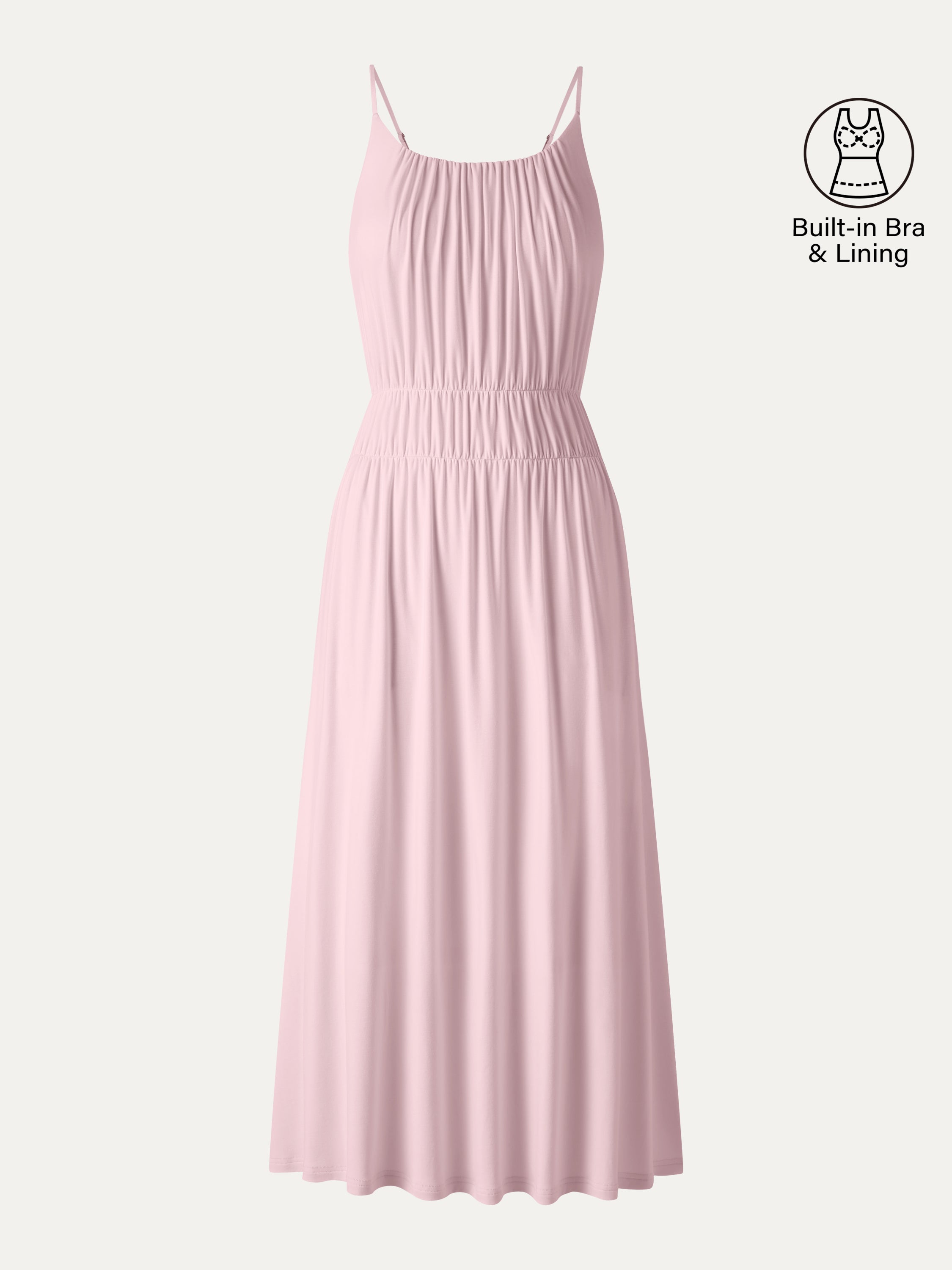 Vacay Gathered U-Neck Spaghetti Midi Bra Dress with Pockets