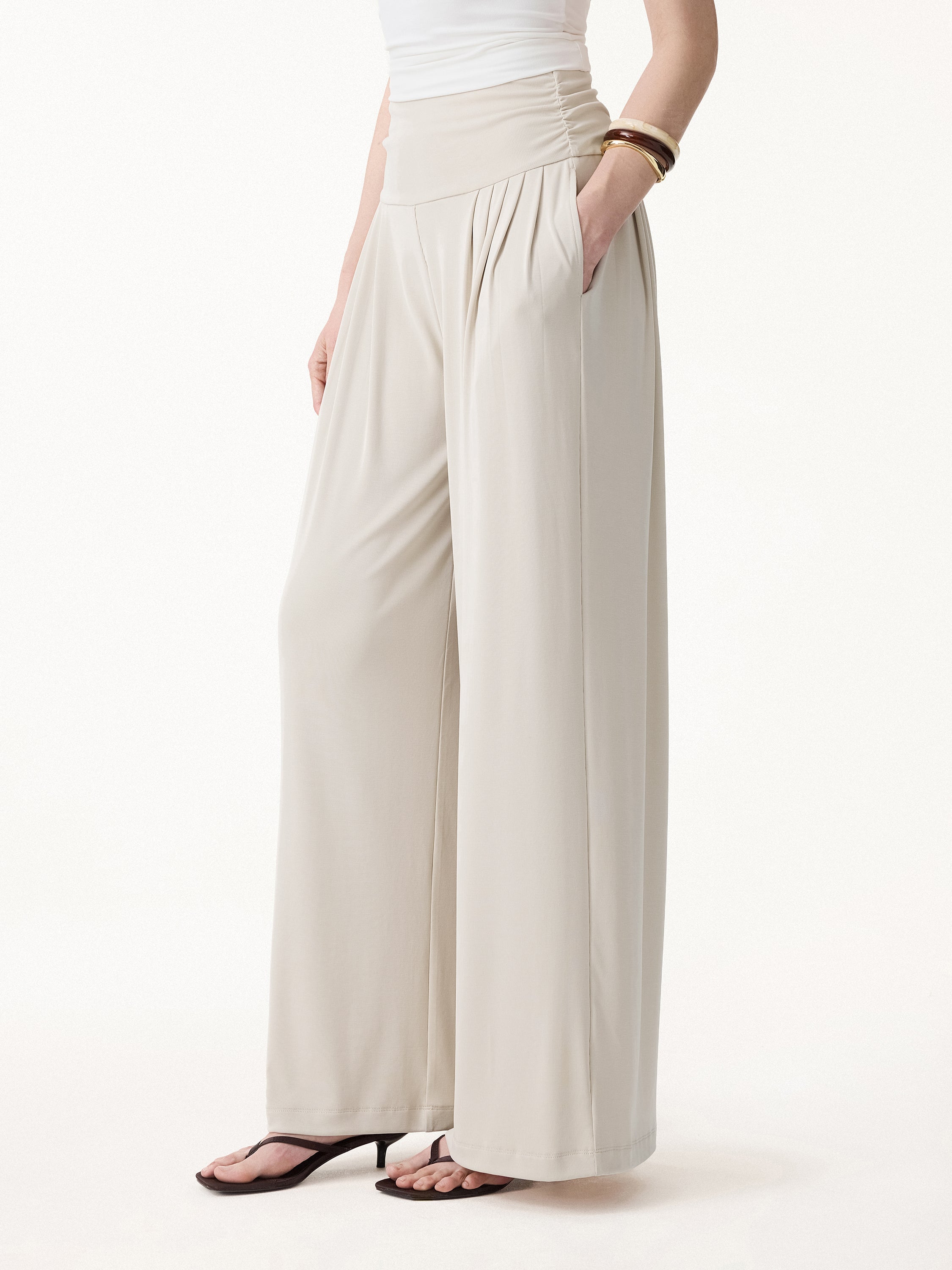 Sandwashed Super Flowy Tucked Palazzo Pant with Pockets