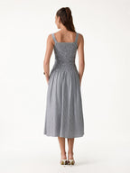 Striped Poplin Square Neck Smocked Midi Bra Dress