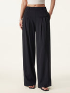 Drapey Bamboo Ponte Mid Rise Wide Leg Trouser with Pockets