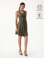 2Pcs Set Halter Going-Out Bra Top & Knee-Length Flare Skirt