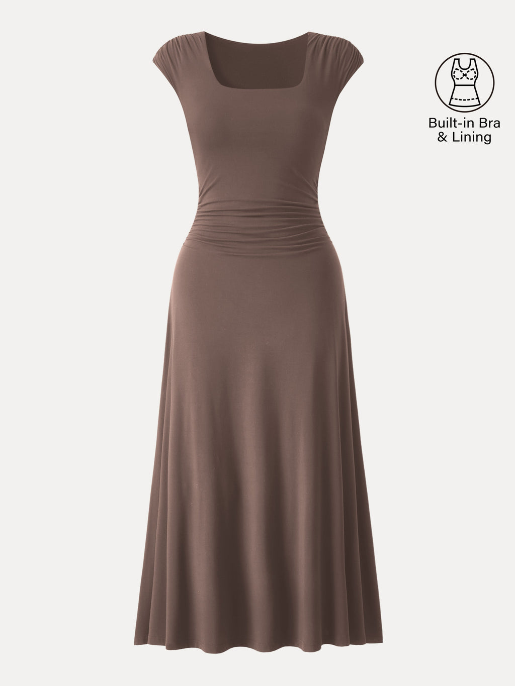 SkinKiss Cooling Square Neck Ruched Midi Bra Dress